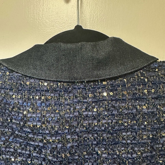 White House Black Market Blue Shimmer Tweed Moto Jacket 4 - Picture 7 of 13